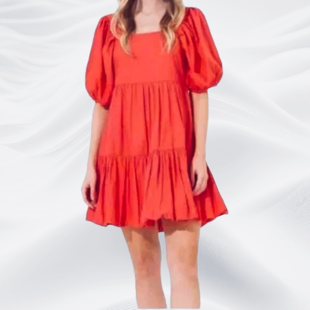Oliphant NWT Bubble Skirt Mini Dress Size Medium in Solid Coral